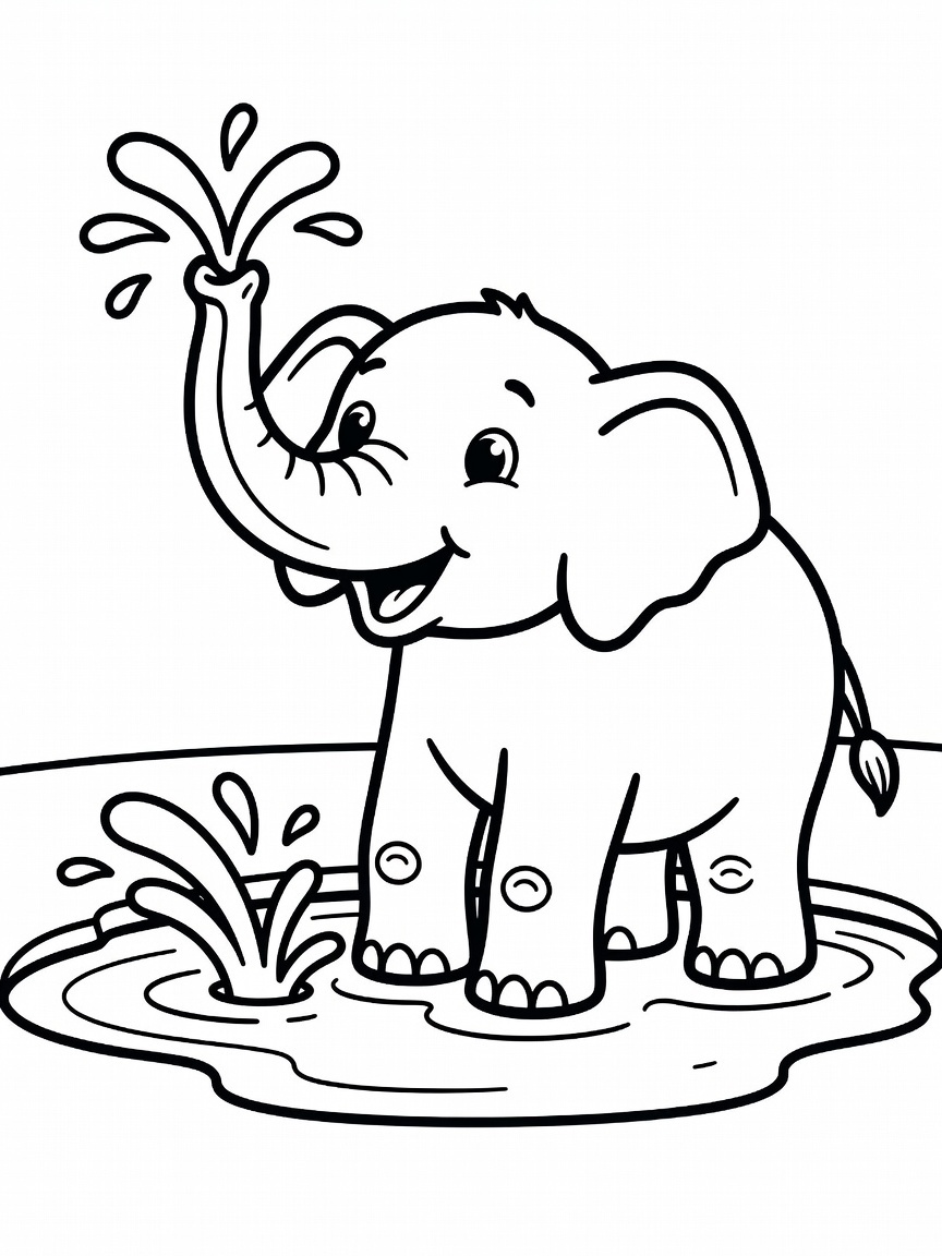 Elephant splashing at the waterhole